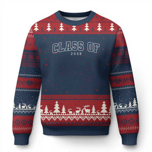 Class of 2038 Ugly Christmas Sweater First Day of School Grow With Me Graduation Gift TS10 Navy Red Print Your Wear