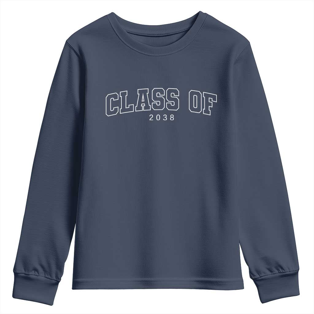 Class of 2038 Youth Sweatshirt First Day of School Grow With Me Graduation Gift TS10 Navy Print Your Wear