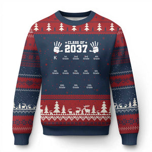 Class of 2037 Grow With Me Ugly Christmas Sweater Handprint K to 12th Grade Graduation TS10 Navy Red Print Your Wear