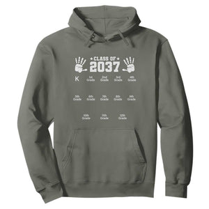 Class of 2037 Grow With Me Hoodie Handprint K to 12th Grade Graduation TS10 Military Green Print Your Wear
