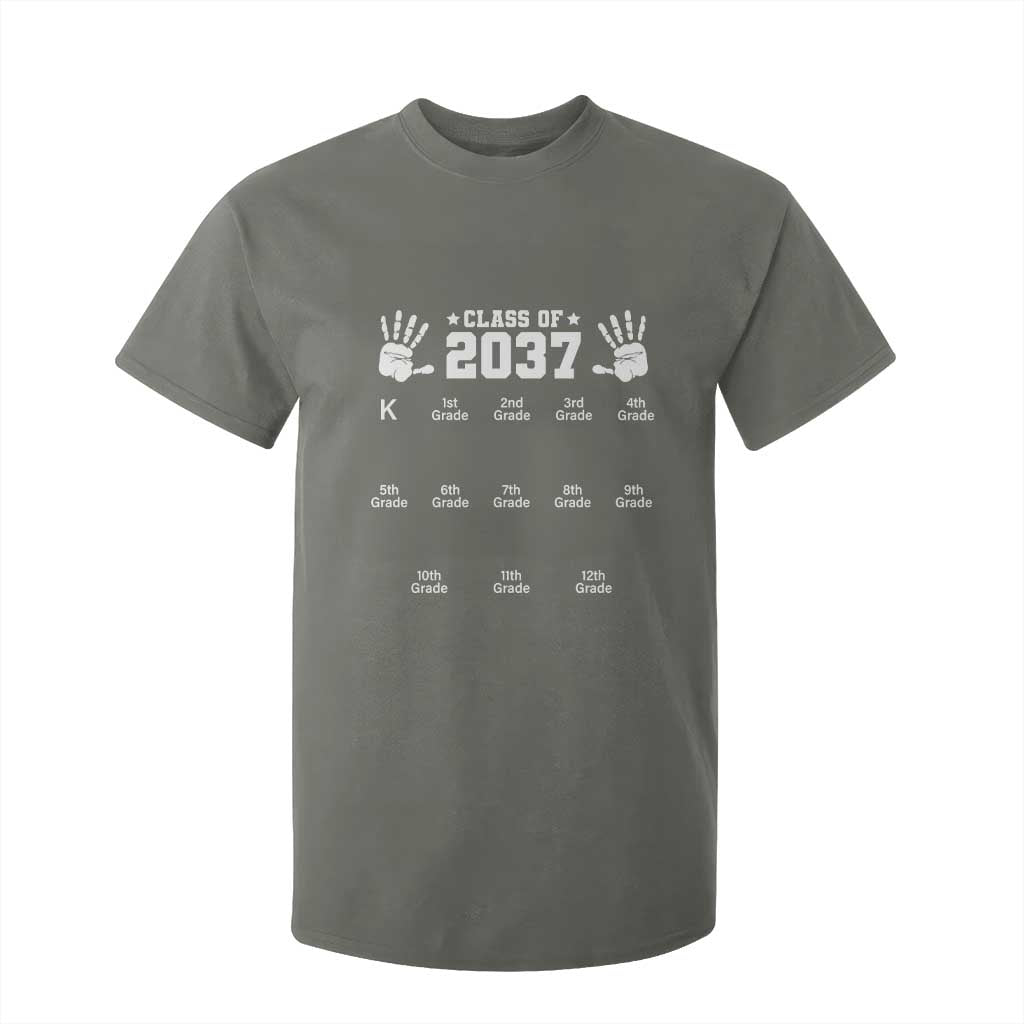 Class of 2037 Grow With Me T Shirt For Kid Handprint K to 12th Grade Graduation TS10 Military Green Print Your Wear