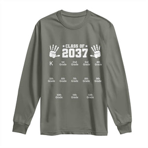 Class of 2037 Grow With Me Long Sleeve Shirt Handprint K to 12th Grade Graduation TS10 Military Green Print Your Wear