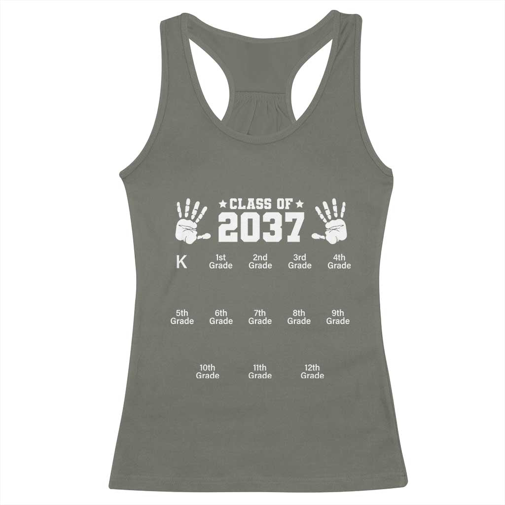 Class of 2037 Grow With Me Racerback Tank Top Handprint K to 12th Grade Graduation TS10 Military Green Print Your Wear