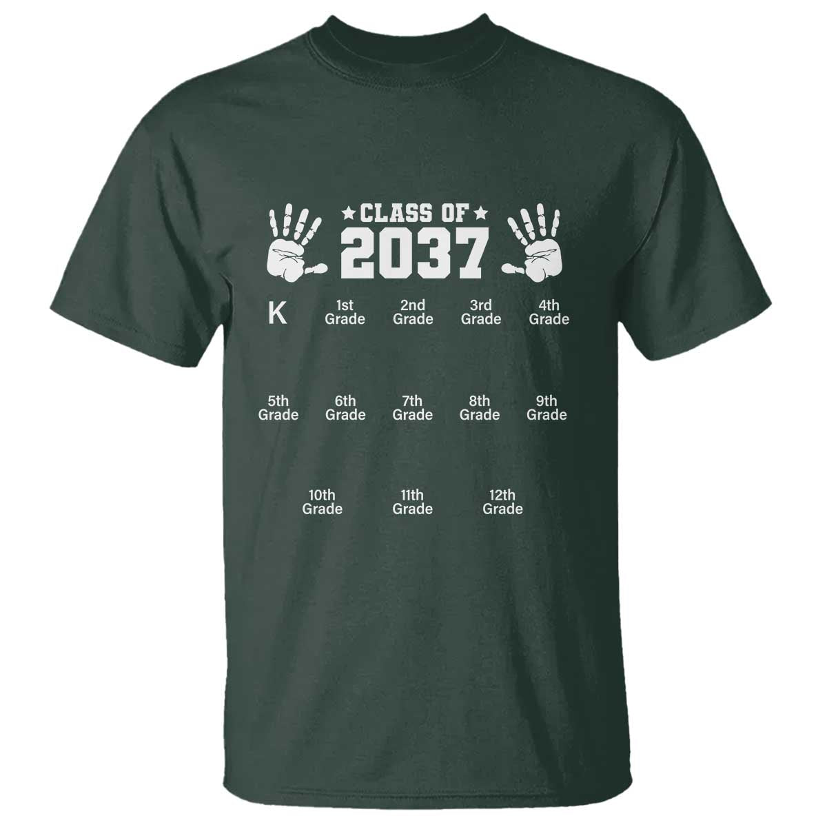 Class of 2037 Grow With Me T Shirt Handprint K to 12th Grade Graduation TS10 Dark Forest Green Print Your Wear