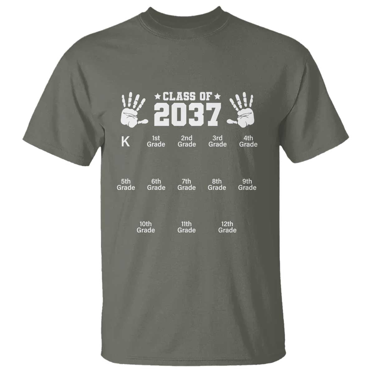 Class of 2037 Grow With Me T Shirt Handprint K to 12th Grade Graduation TS10 Military Green Print Your Wear