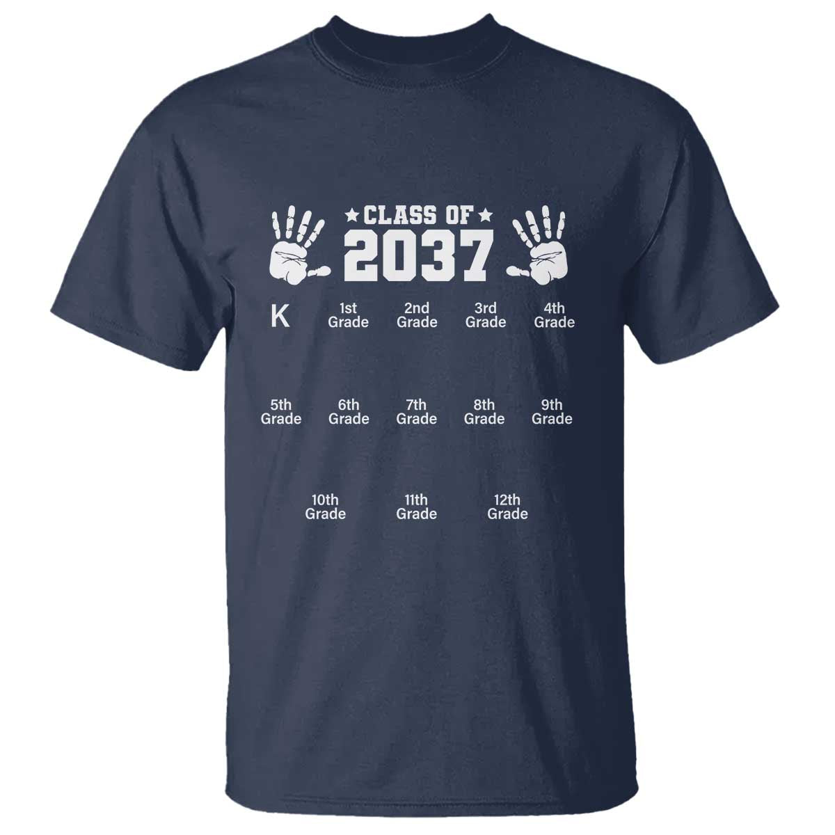 Class of 2037 Grow With Me T Shirt Handprint K to 12th Grade Graduation TS10 Navy Print Your Wear
