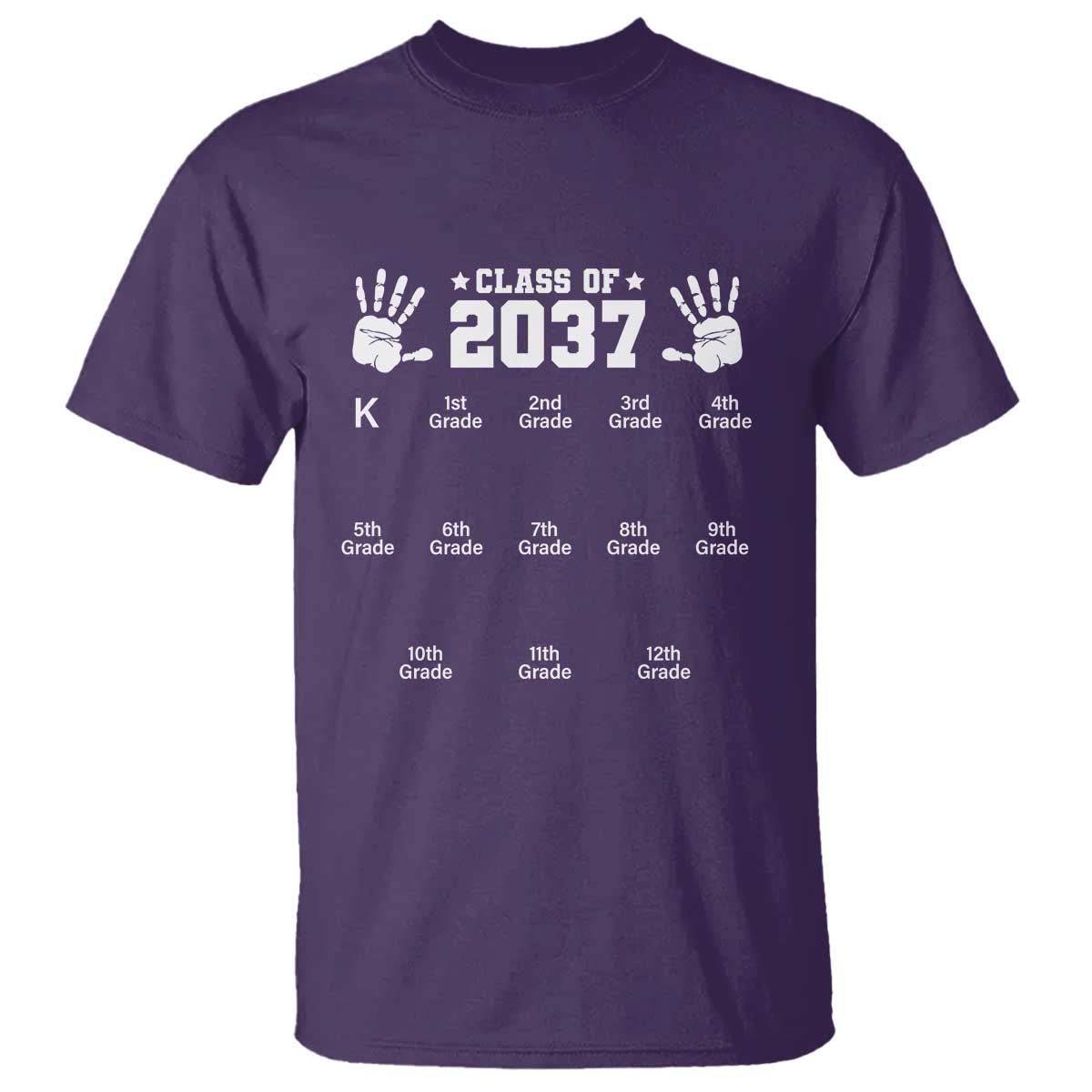 Class of 2037 Grow With Me T Shirt Handprint K to 12th Grade Graduation TS10 Purple Print Your Wear
