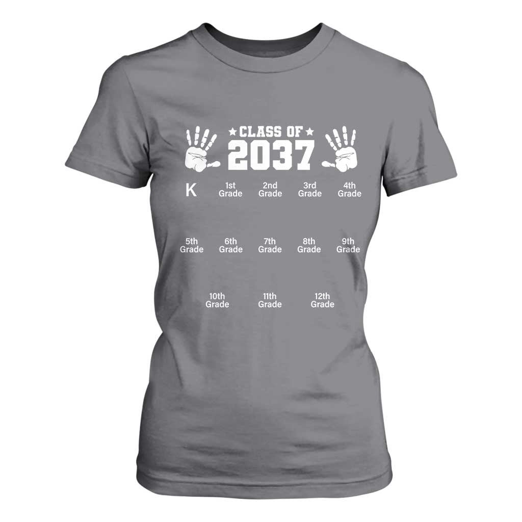Class of 2037 Grow With Me T Shirt For Women Handprint K to 12th Grade Graduation TS10 Charcoal Print Your Wear