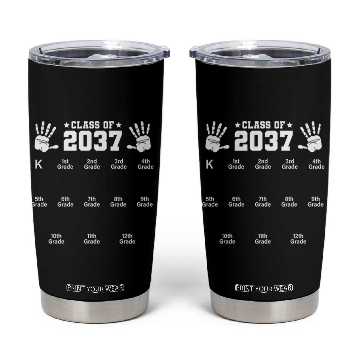 Class of 2037 Grow With Me Tumbler Cup Handprint K to 12th Grade Graduation TS10 Black Print Your Wear