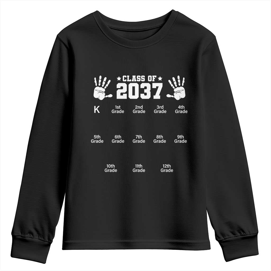 Class of 2037 Grow With Me Youth Sweatshirt Handprint K to 12th Grade Graduation TS10 Black Print Your Wear