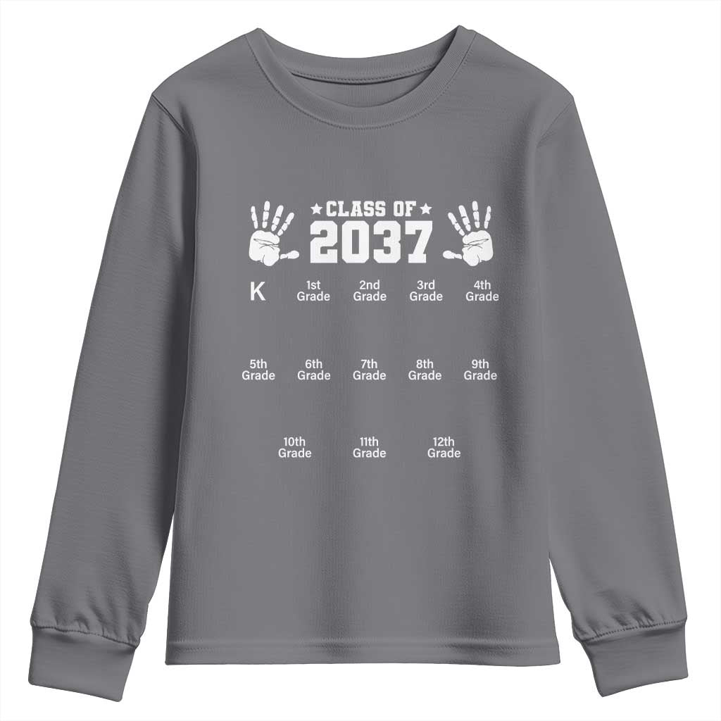 Class of 2037 Grow With Me Youth Sweatshirt Handprint K to 12th Grade Graduation TS10 Charcoal Print Your Wear