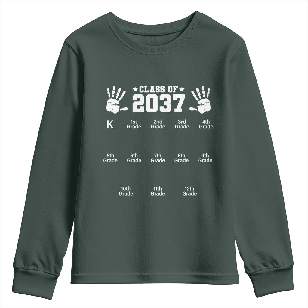 Class of 2037 Grow With Me Youth Sweatshirt Handprint K to 12th Grade Graduation TS10 Dark Forest Green Print Your Wear