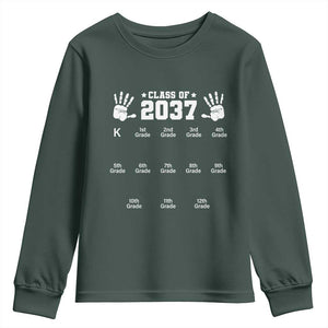 Class of 2037 Grow With Me Youth Sweatshirt Handprint K to 12th Grade Graduation TS10 Dark Forest Green Print Your Wear