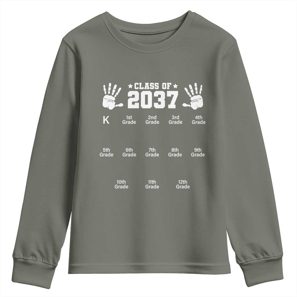 Class of 2037 Grow With Me Youth Sweatshirt Handprint K to 12th Grade Graduation TS10 Military Green Print Your Wear