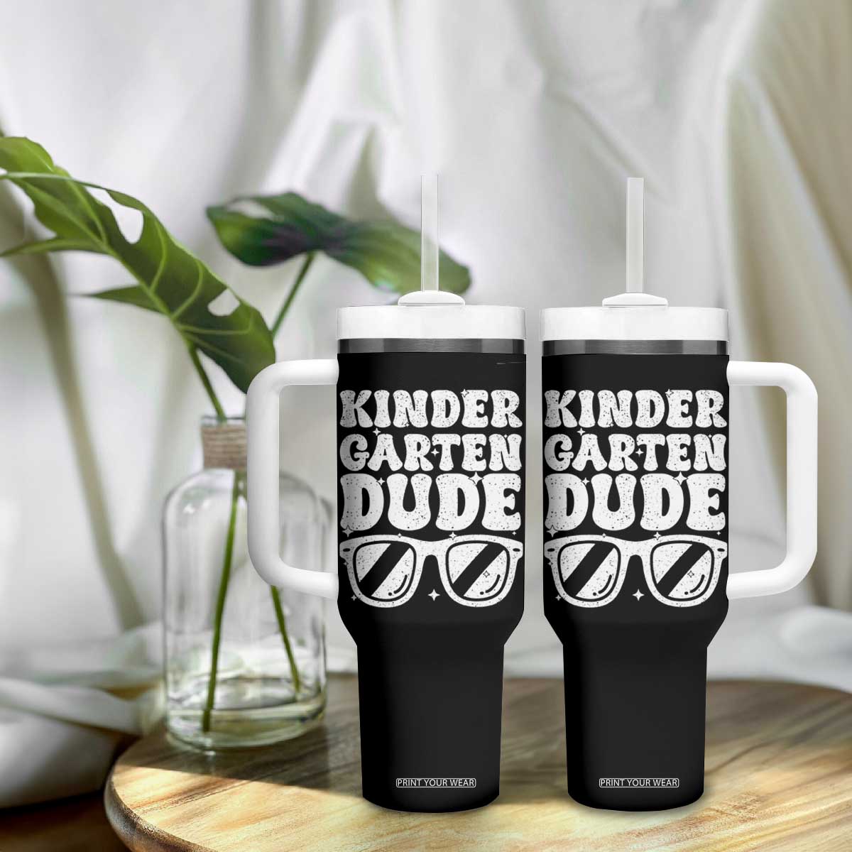 Kindergarten Dude Tumbler With Handle Funny Back to School First Day Of Kinder Graduation TS10 Print Your Wear