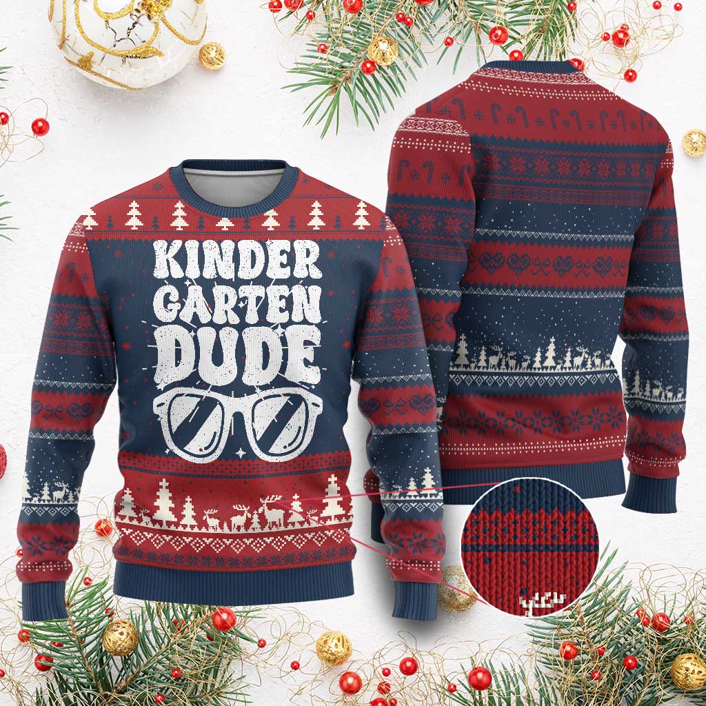 Kindergarten Dude Knit Sweatshirt Funny Back to School First Day Of Kinder Graduation TS10 Burgundy Print Your Wear