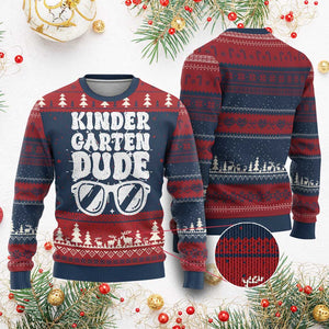 Kindergarten Dude Knit Sweatshirt Funny Back to School First Day Of Kinder Graduation TS10 Burgundy Print Your Wear