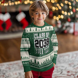 Personalized Class of 2038 Ugly Christmas Sweater Custom Name Grow With Me To Graduation TS10 Forest Green Beige Print Your Wear