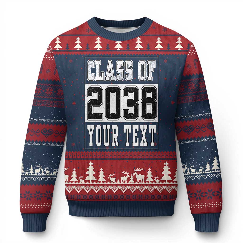Personalized Class of 2038 Ugly Christmas Sweater Custom Name Grow With Me To Graduation TS10 Navy Red Print Your Wear
