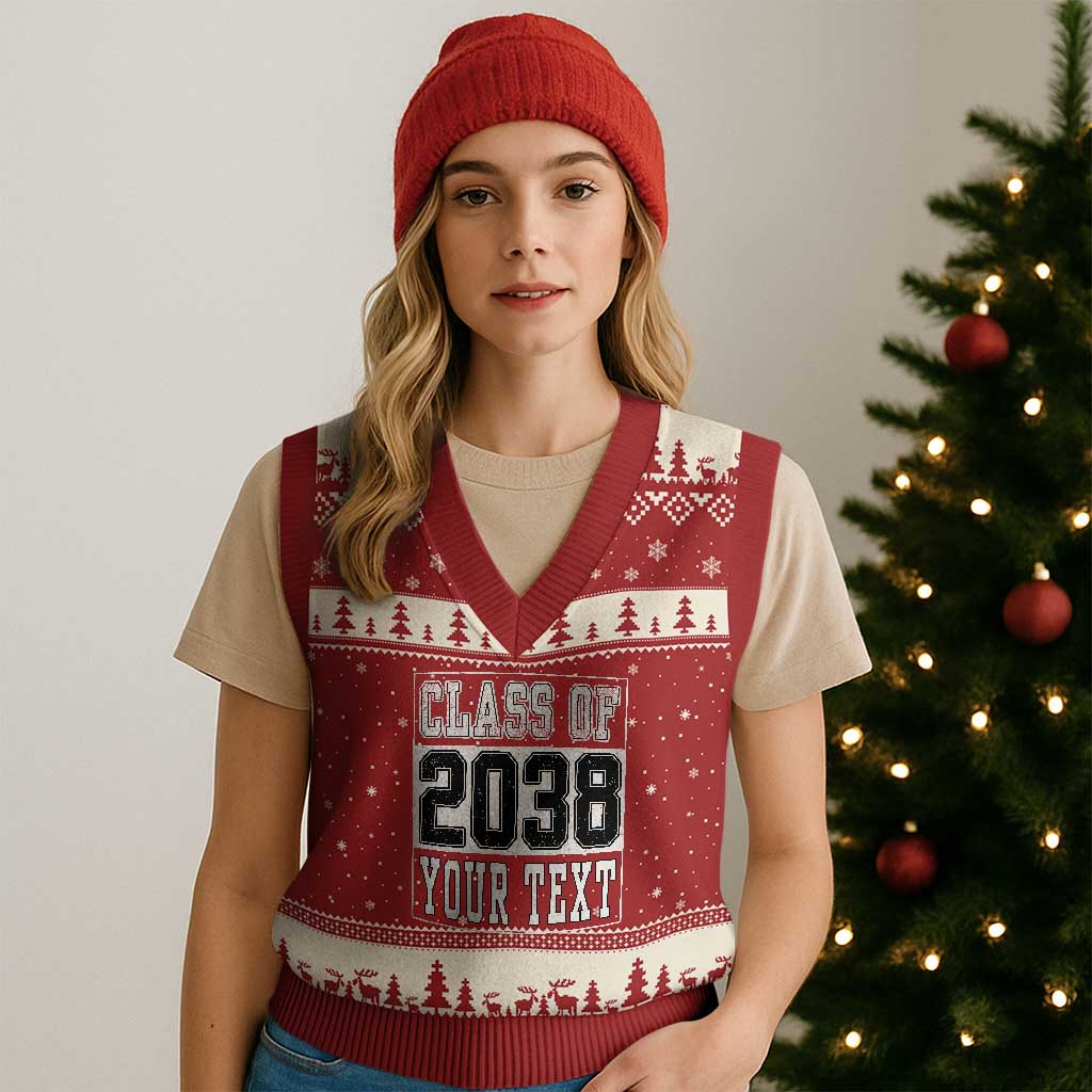 Personalized Class of 2038 V-Neck Knit Sweater Vest Custom Name Grow With Me To Graduation TS10 Red Beige Print Your Wear