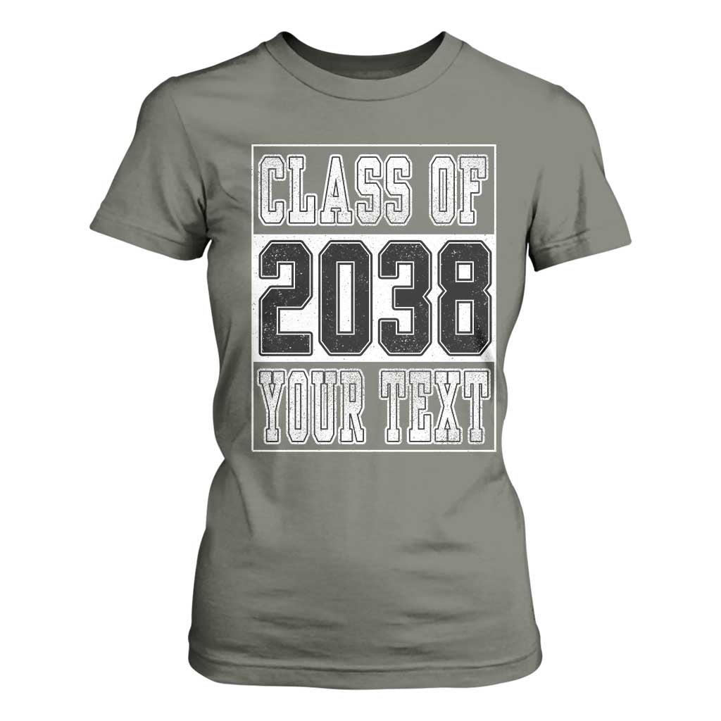 Personalized Class of 2038 T Shirt For Women Custom Name Grow With Me To Graduation TS10 Military Green Print Your Wear