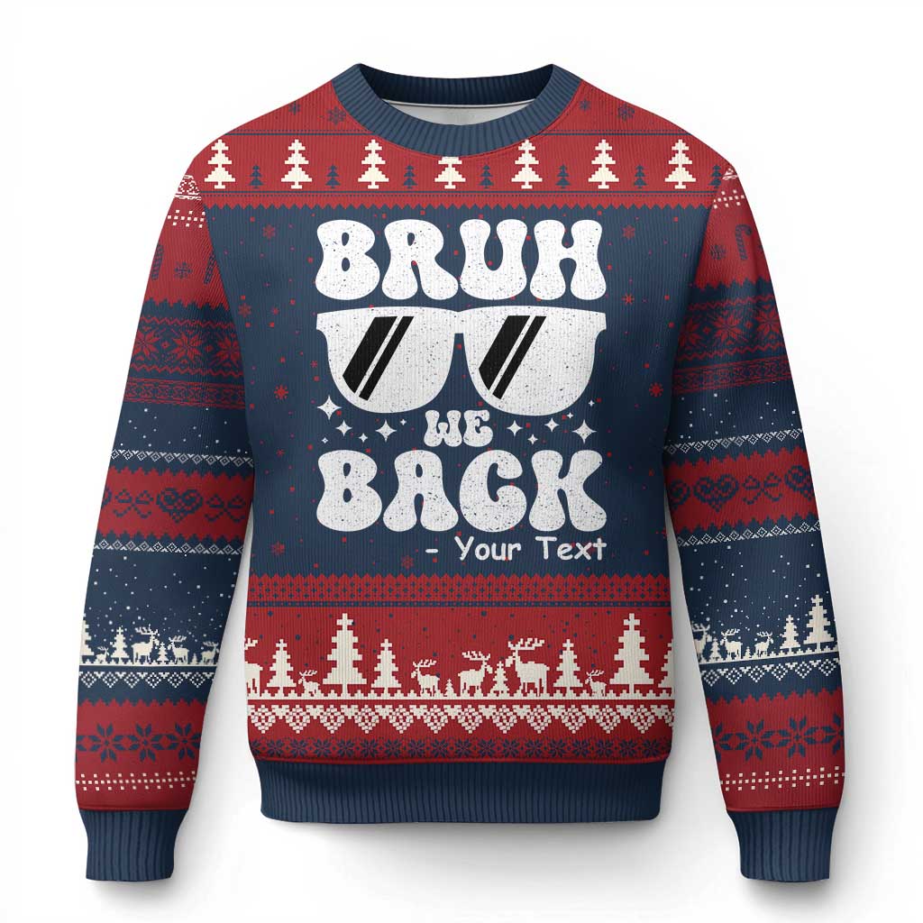 Personalized Back To School Ugly Christmas Sweater Custom Name Happy First Day Of School TS10 Navy Red Print Your Wear