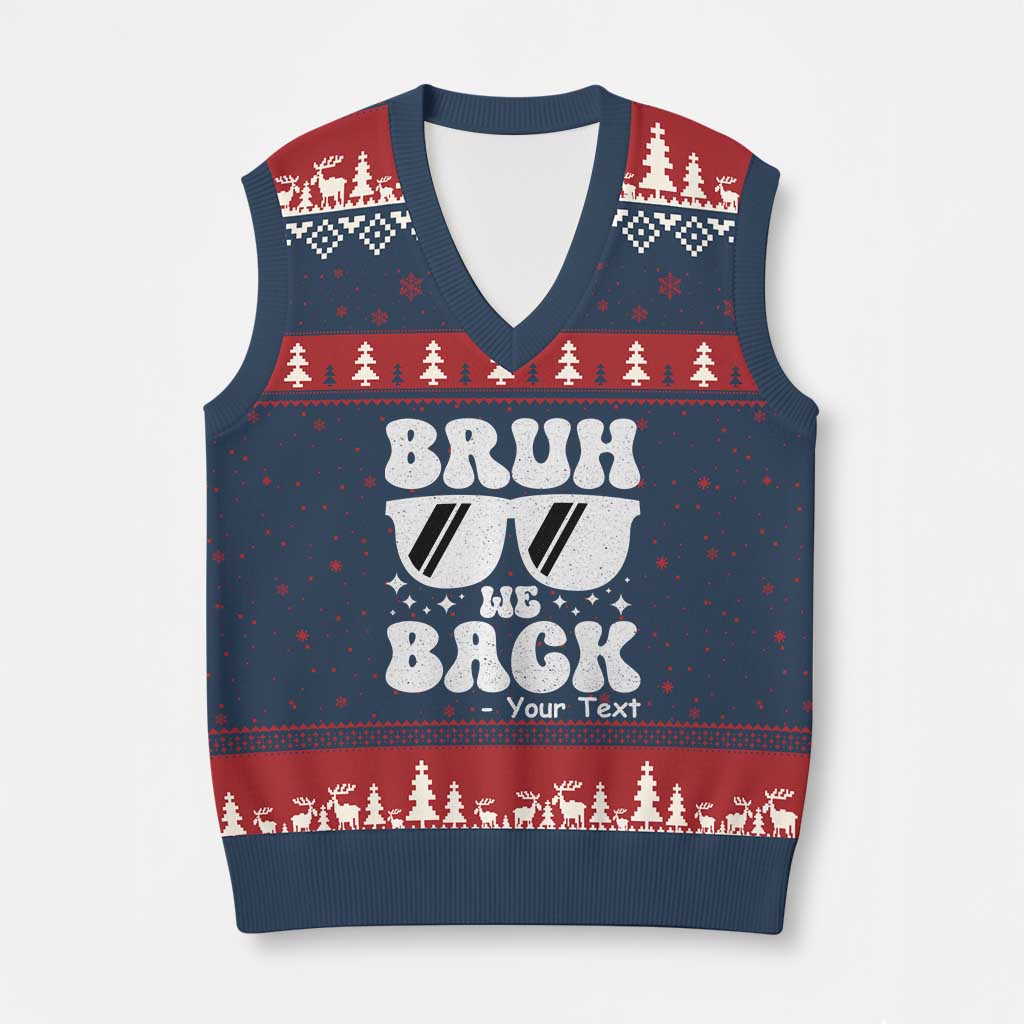 Personalized Back To School V-Neck Knit Sweater Vest Custom Name Happy First Day Of School TS10 Navy Red Print Your Wear