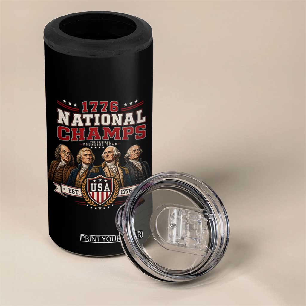 Funny Founding Fathers USA 250th Anniversary 4 in 1 Can Cooler Tumbler 1776 Championship Parody American Flag Vintage Patriotic Humor