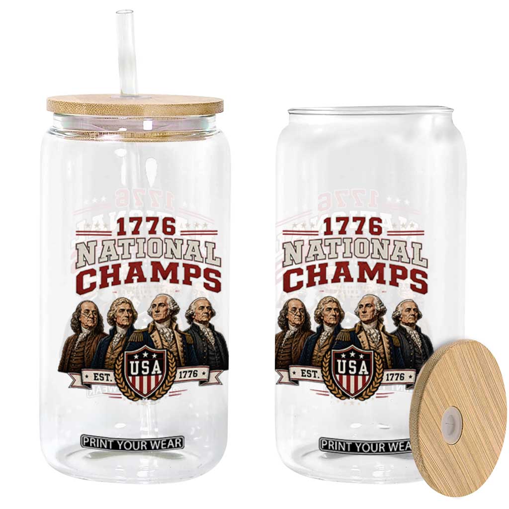 Funny Founding Fathers USA 250th Anniversary Glass Can 1776 Championship Parody American Flag Vintage Patriotic Humor