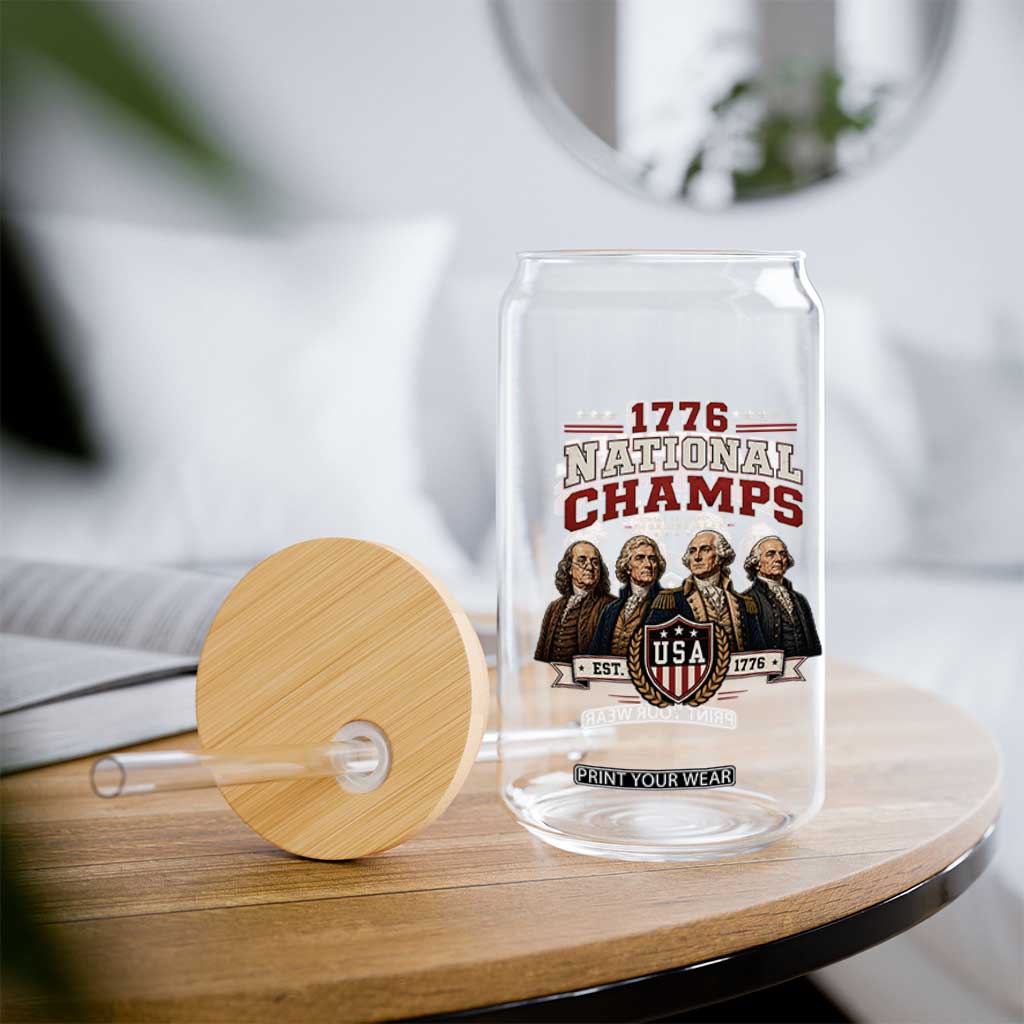 Funny Founding Fathers USA 250th Anniversary Glass Can 1776 Championship Parody American Flag Vintage Patriotic Humor