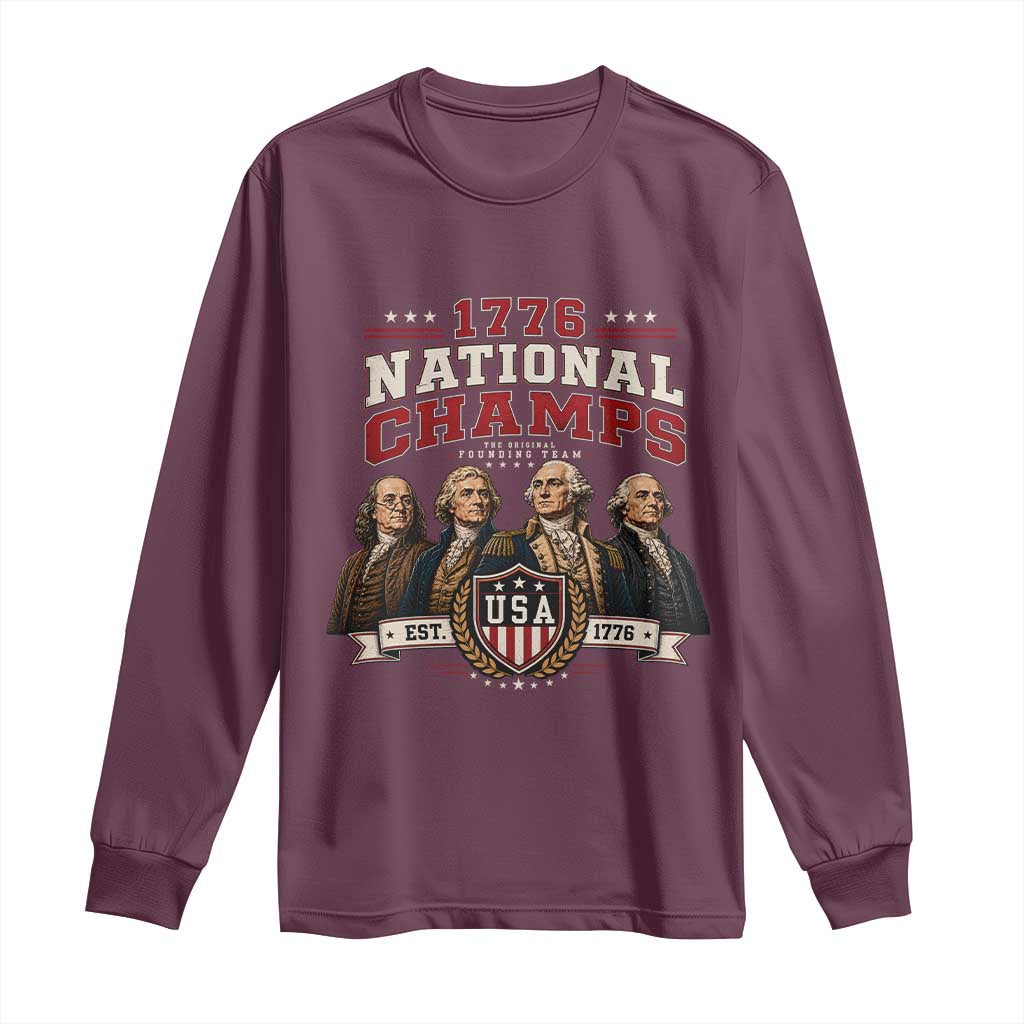 Funny Founding Fathers USA 250th Anniversary Long Sleeve Shirt 1776 Championship Parody American Flag Vintage Patriotic Humor