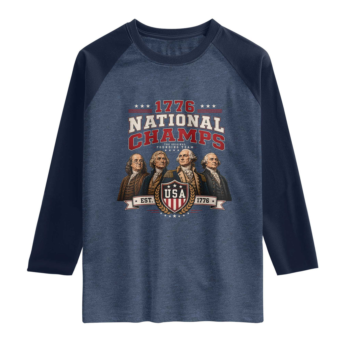 Funny Founding Fathers USA 250th Anniversary Raglan Shirt 1776 Championship Parody American Flag Vintage Patriotic Humor