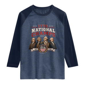 Funny Founding Fathers USA 250th Anniversary Raglan Shirt 1776 Championship Parody American Flag Vintage Patriotic Humor