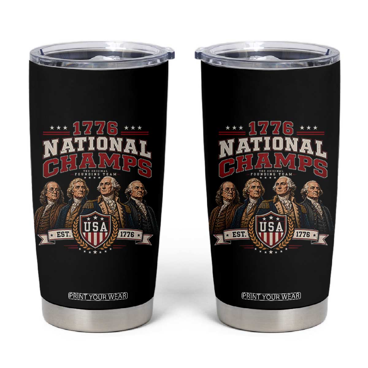 Funny Founding Fathers USA 250th Anniversary Tumbler Cup 1776 Championship Parody American Flag Vintage Patriotic Humor TS10 Black Print Your Wear