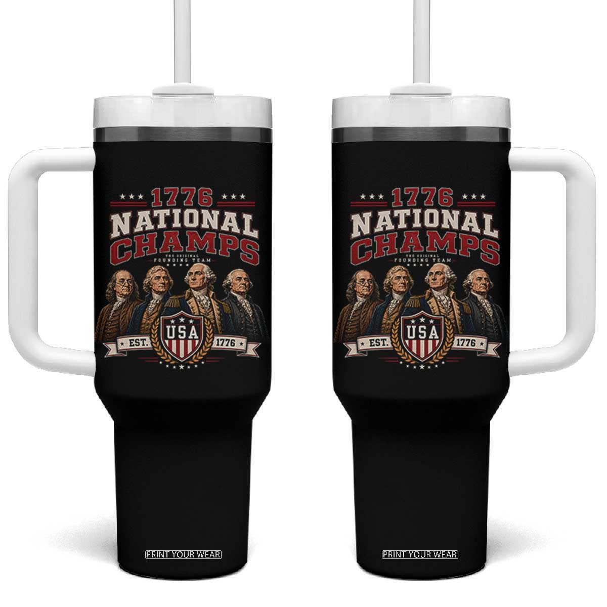 Funny Founding Fathers USA 250th Anniversary Tumbler With Handle 1776 Championship Parody American Flag Vintage Patriotic Humor