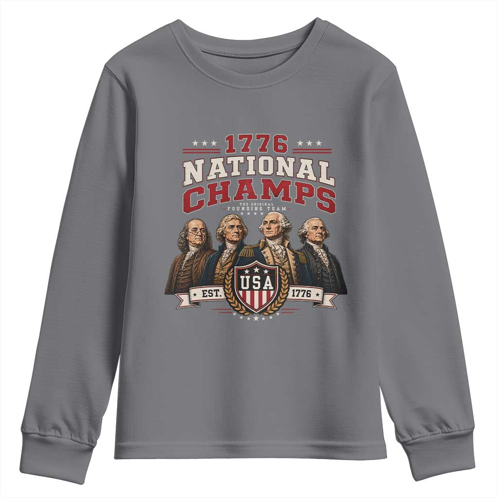 Funny Founding Fathers USA 250th Anniversary Youth Sweatshirt 1776 Championship Parody American Flag Vintage Patriotic Humor