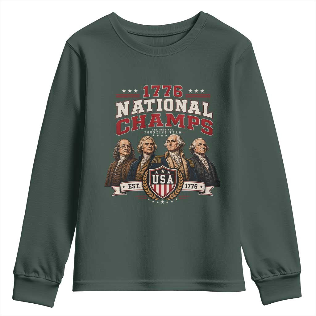 Funny Founding Fathers USA 250th Anniversary Youth Sweatshirt 1776 Championship Parody American Flag Vintage Patriotic Humor