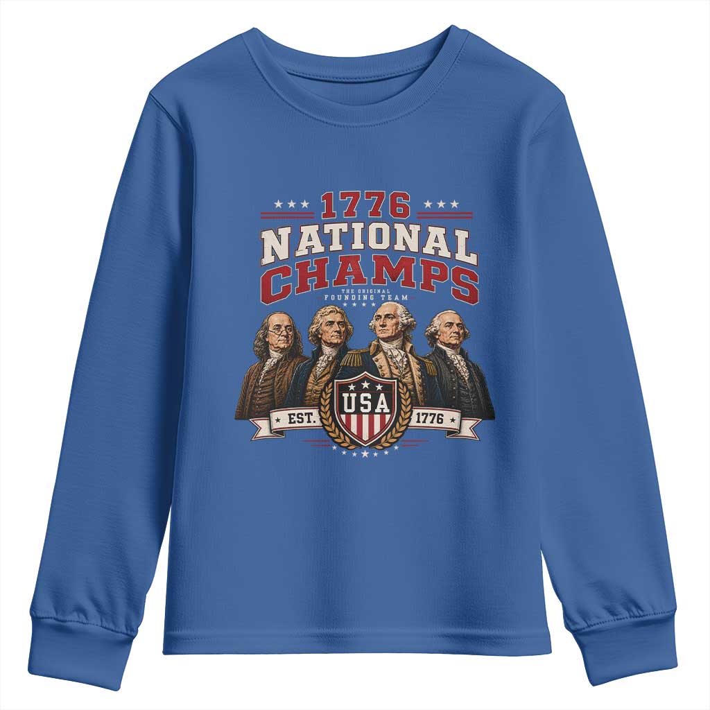 Funny Founding Fathers USA 250th Anniversary Youth Sweatshirt 1776 Championship Parody American Flag Vintage Patriotic Humor