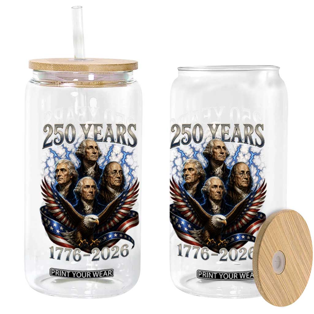 Founding Fathers USA 250th Anniversary Glass Can Vintage 250 Years 1776 2026 Patriotic Eagle American Flag
