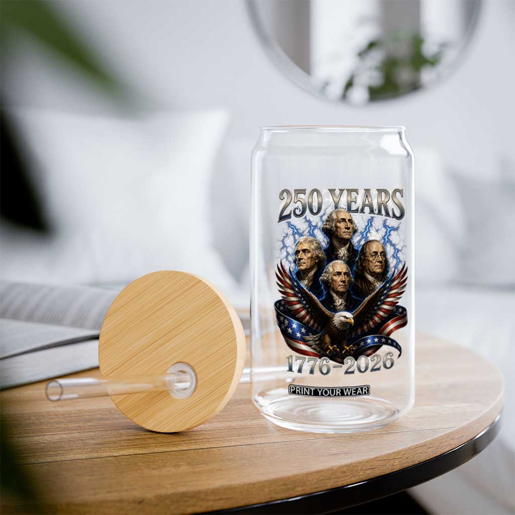 Founding Fathers USA 250th Anniversary Glass Can Vintage 250 Years 1776 2026 Patriotic Eagle American Flag