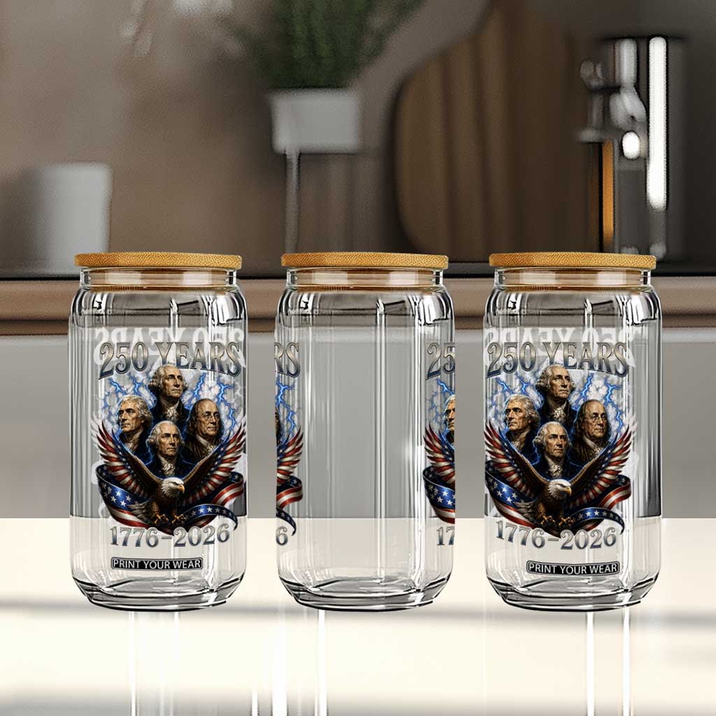 Founding Fathers USA 250th Anniversary Glass Can Vintage 250 Years 1776 2026 Patriotic Eagle American Flag
