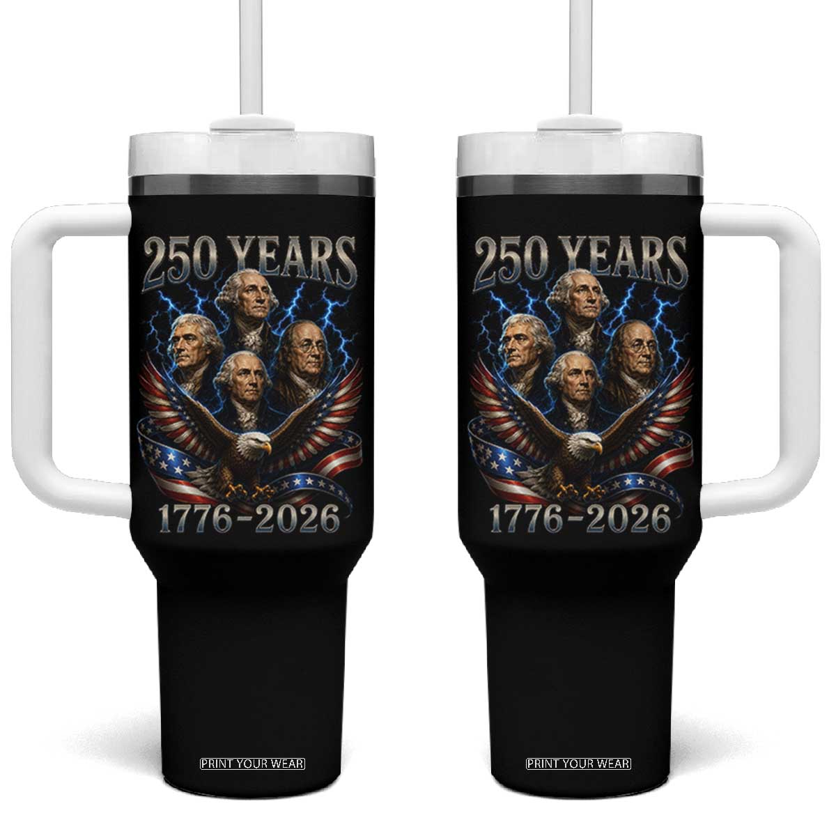 Founding Fathers USA 250th Anniversary Tumbler With Handle Vintage 250 Years 1776 2026 Patriotic Eagle American Flag