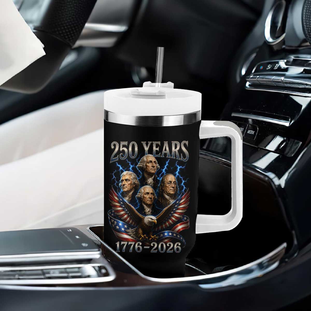Founding Fathers USA 250th Anniversary Tumbler With Handle Vintage 250 Years 1776 2026 Patriotic Eagle American Flag