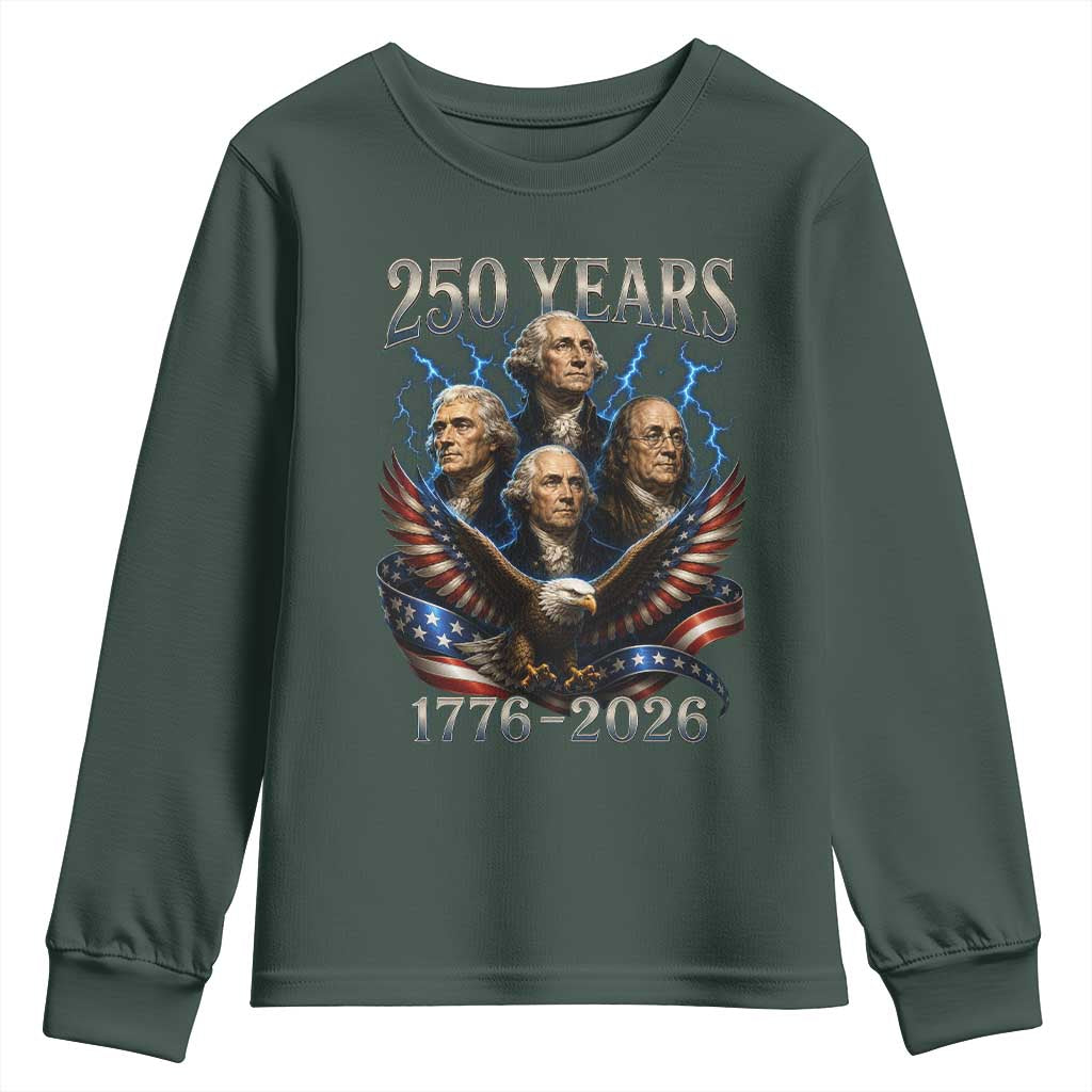 Founding Fathers USA 250th Anniversary Youth Sweatshirt Vintage 250 Years 1776 2026 Patriotic Eagle American Flag