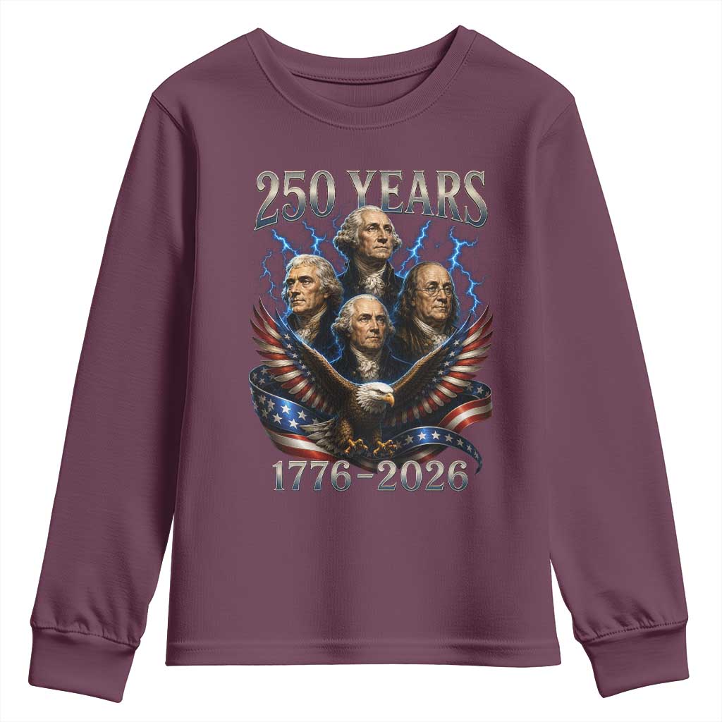 Founding Fathers USA 250th Anniversary Youth Sweatshirt Vintage 250 Years 1776 2026 Patriotic Eagle American Flag