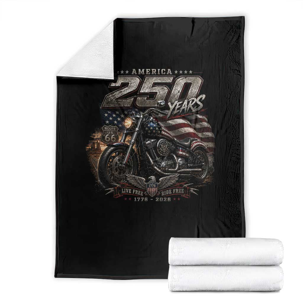 Retro Biker USA 250th Anniversary Throw Blanket Vintage Motorcycle American Flag Route 66 Highway TS10 Black Print Your Wear