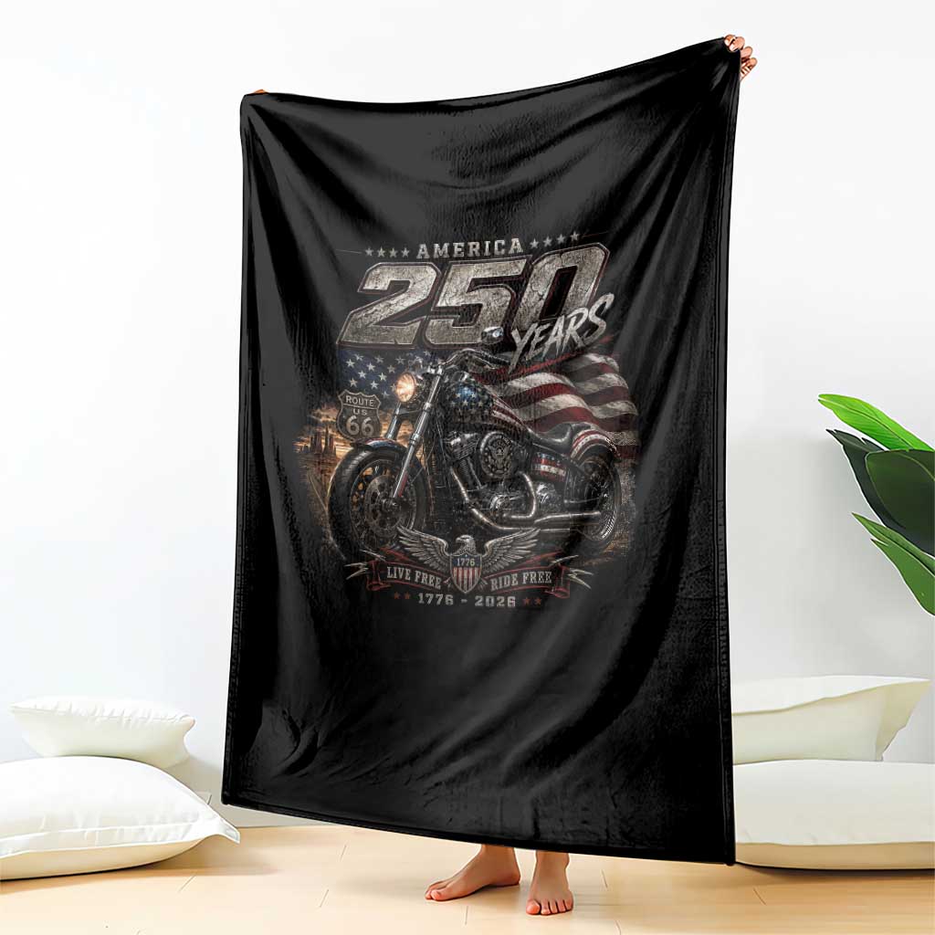 Retro Biker USA 250th Anniversary Throw Blanket Vintage Motorcycle American Flag Route 66 Highway