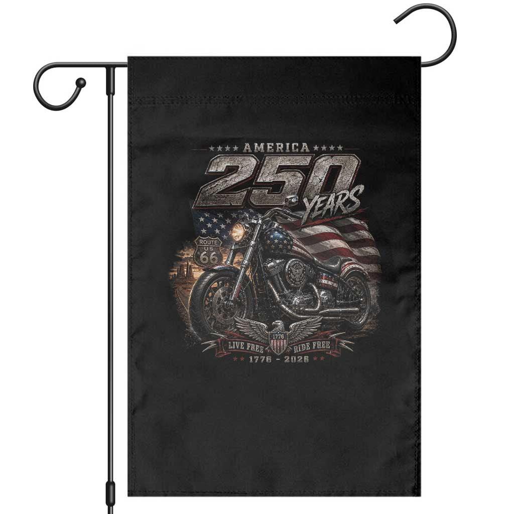 Retro Biker USA 250th Anniversary Garden Flag Vintage Motorcycle American Flag Route 66 Highway TS10 Black Print Your Wear