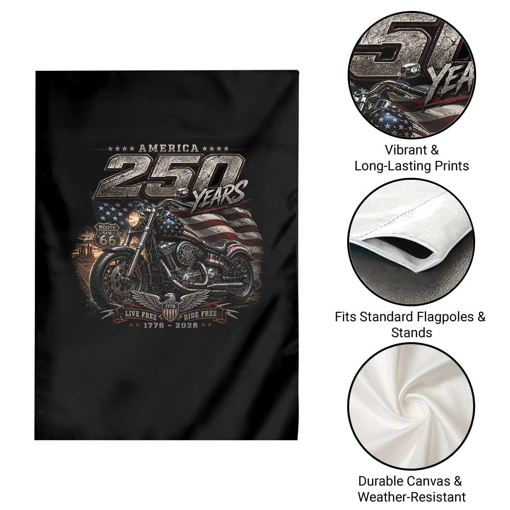 Retro Biker USA 250th Anniversary Garden Flag Vintage Motorcycle American Flag Route 66 Highway