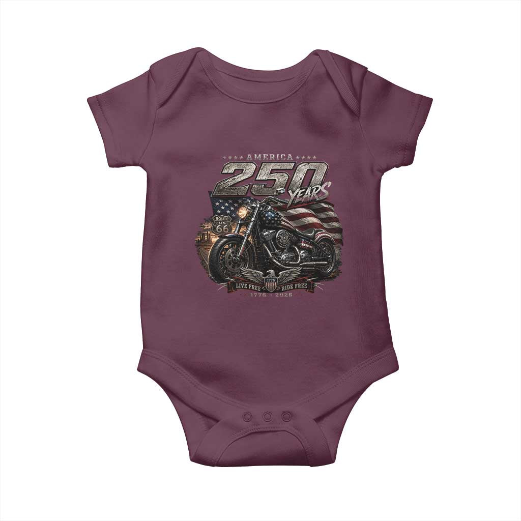 Retro Biker USA 250th Anniversary Baby Onesie Vintage Motorcycle American Flag Route 66 Highway